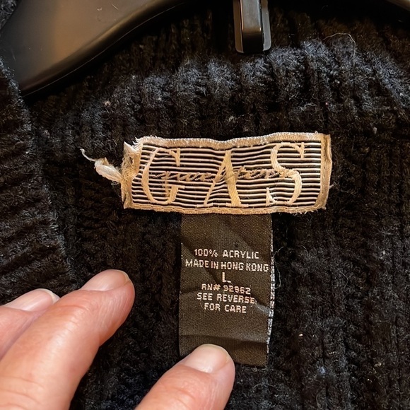 GAS-size L-black long open cardigan sweater has belt loops. 100% acrylic. - Picture 4 of 8